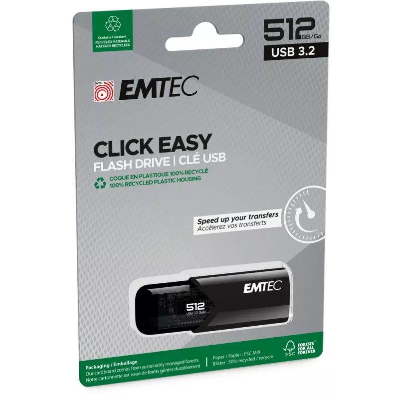 Emtec B110 Click Easy 3.2 USB-muistitikku 512 GB USB Type-A 3.2 Gen 2 (3.1 Gen 2) musta (ECMMD512GB113)