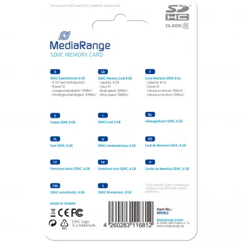Muistikortti MediaRange 8 GB SDHC Class 10 MR962