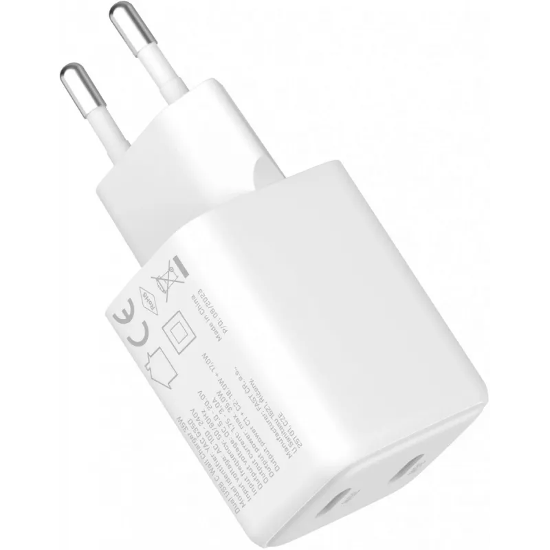 Seinä-USB-C-laturi YENKEE G35D 2x18W Power Delivery 3.0 3A