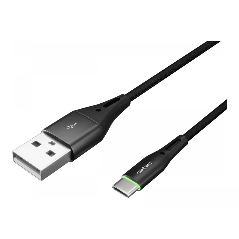 NATEC kaapeli USB-C/A 2.0 1 m prati LED musta nylon