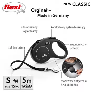 Flexi New CLASSIC 5 m musta koiran flexi-hihna
