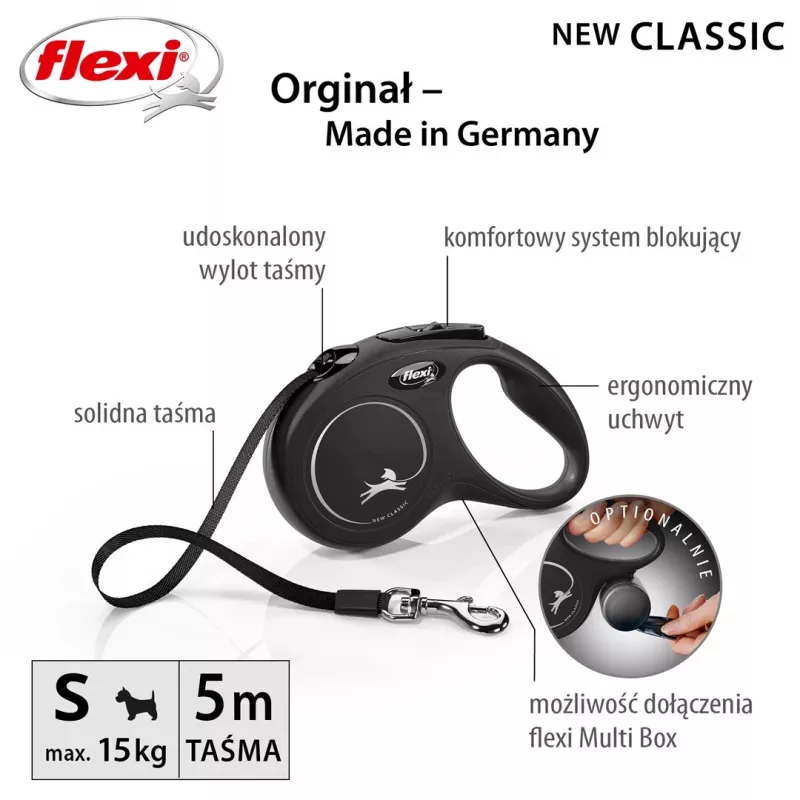 Flexi New CLASSIC 5 m musta koiran flexi-hihna