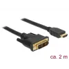 DeLOCK - videokaapeli - Single Link - HDMI / DVI - DVI-D (uros) - HDMI (uros) - 2 m - kolmoiseristys - musta - peukaloruuvit