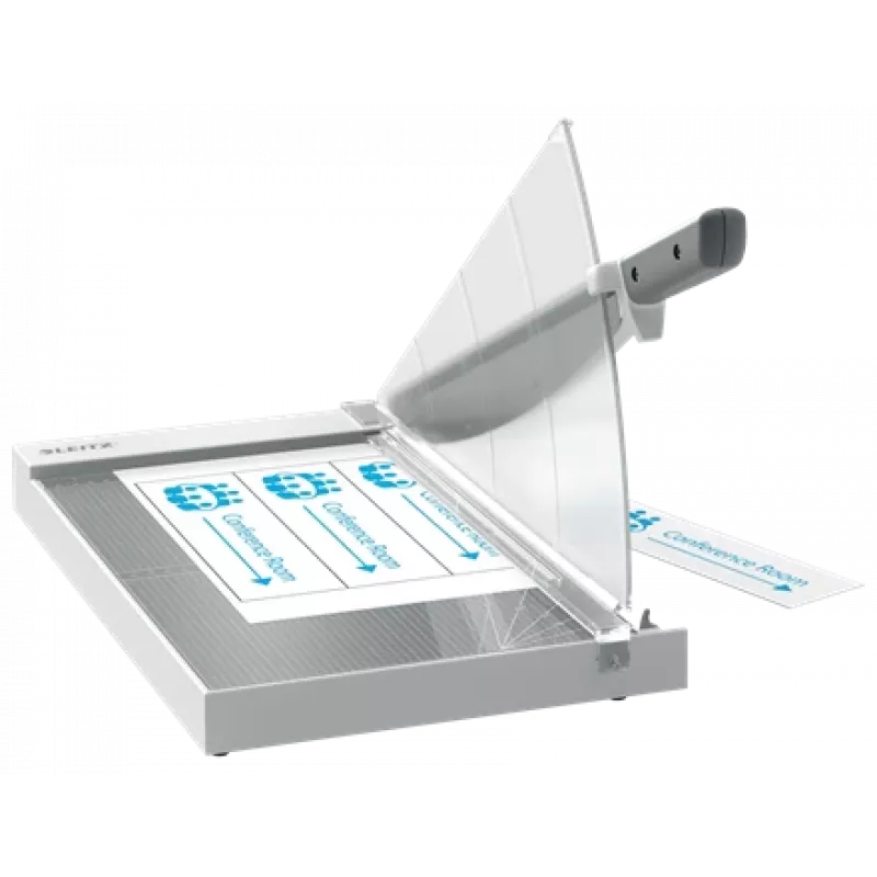 Leitz Precision -toimistopaperileikkuri A4+, 15 arkkia, manuaalinen kiinnitys, ruostumaton teräs, A4 Maxi, 80 g/m², lasi
