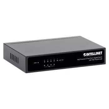 Gigabit 5xPoE Passthrough -kytkin, virransyöttö PoE tai AC, 68W