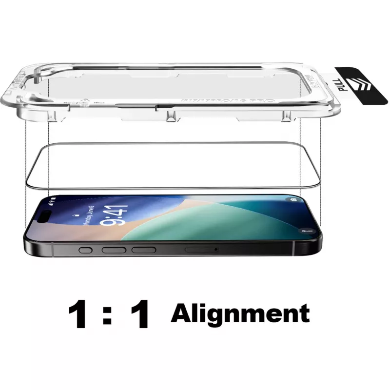 Nevox NEVOGLASS 3D 2550 suojalasi iPhone 17 Air -puhelimelle, Easy App -sovelluksella, läpinäkyvä