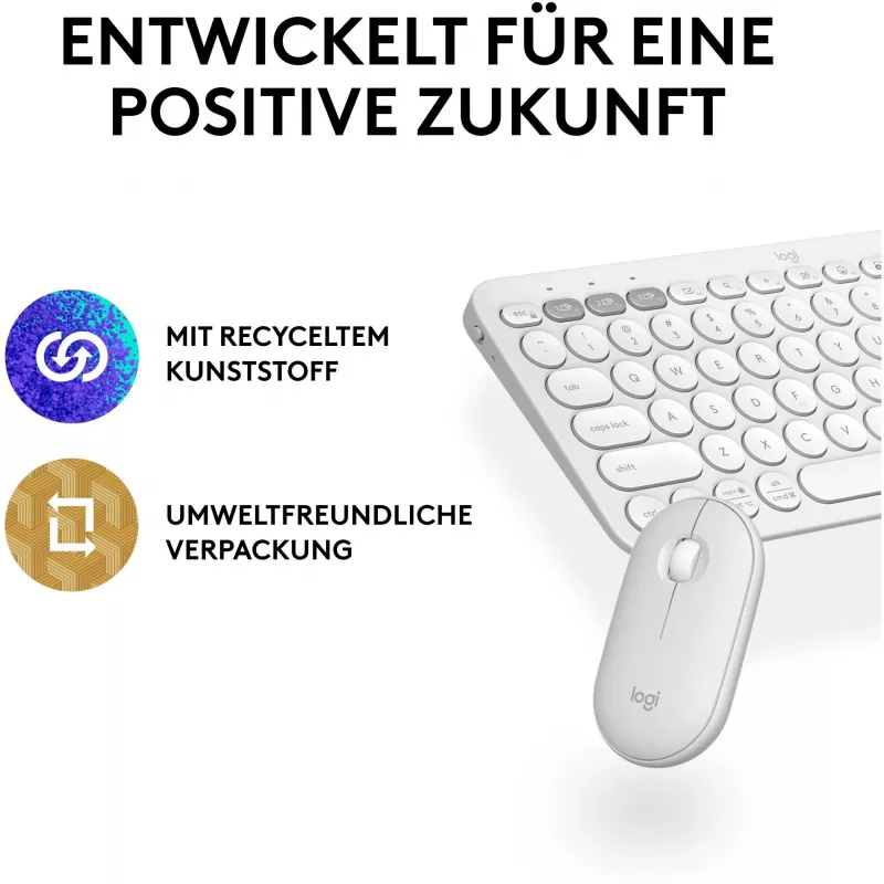 Logitech Pebble 2 Combo -sarja, valkoinen, langaton, saksa, 920-012204