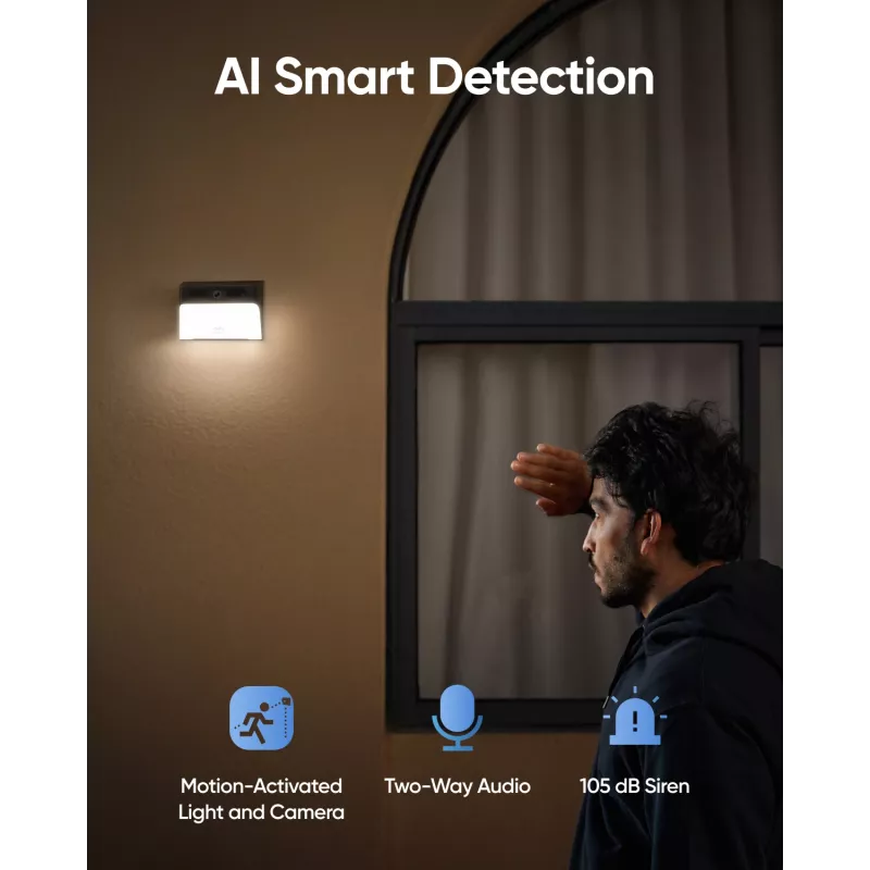 Anker Innovations Eufy Solar Wall Light Cam S120 - verkon valvontakamera - säänkestävä - väri (päivä/yö)