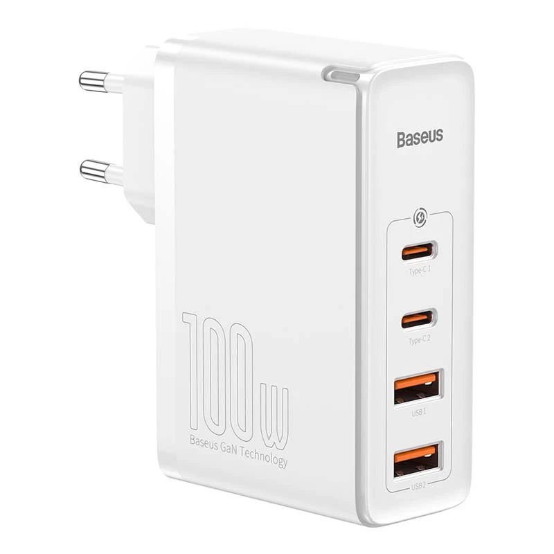 Matkalaturi Baseus GaN2 Pro Quick 2x USB + 2x USB-C, 100W, EU (valkoinen)