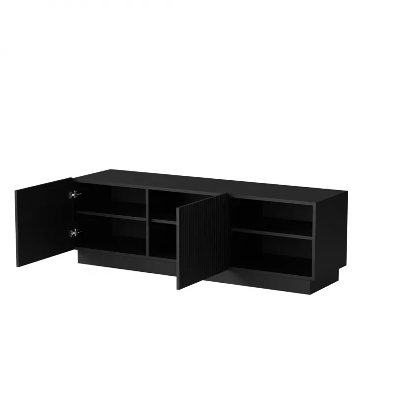 TV-taso cama meble LIVERTI 150x42x48 cm, musta lastulevylevy, musta kehys
