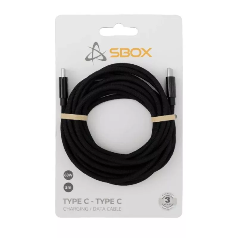 USB-Type-C-kaapeli SBOX 3 m, Type-C–Type-C, musta