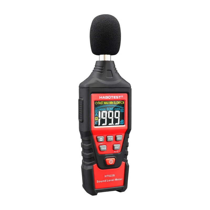 Digitaalinen desibelimittari Habotest HT622B — äänitasomittari A/C-arvioinnilla, USB-liitäntä