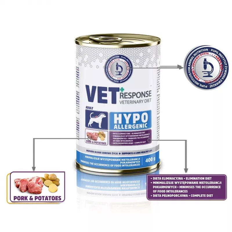 VET RESPONSE Hypoallergenic sika - märkäruoka koirille - 400 g