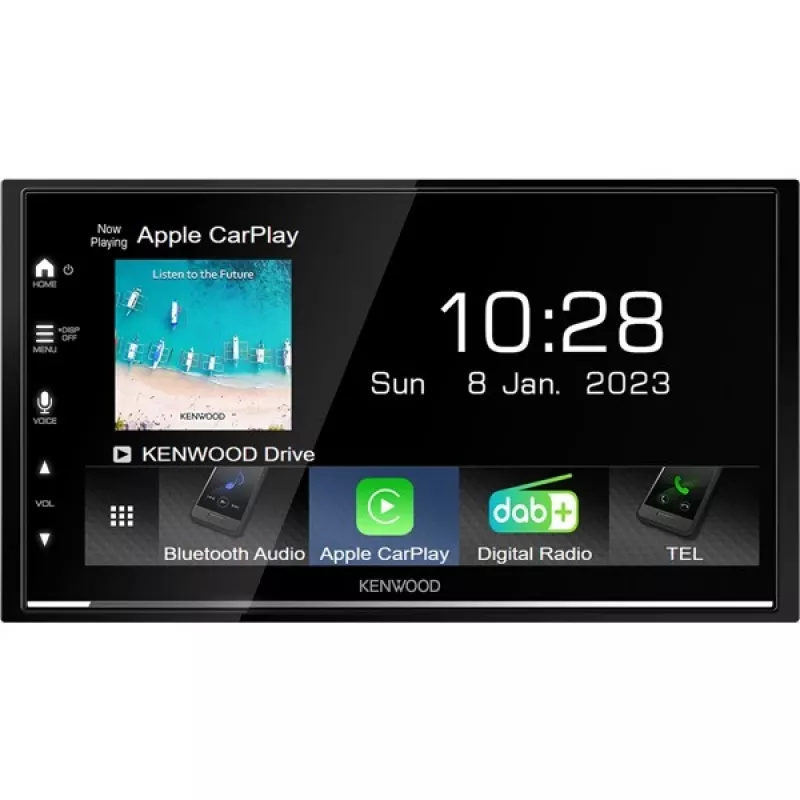 Kenwood DMX7722DABS 2 DIN auton multimediasoitin, 6,8 tuuman kosketusnäyttö, DAB+, langaton CarPlay ja Android Auto, Wi-Fi, Bluetooth, 4x50 W, musta