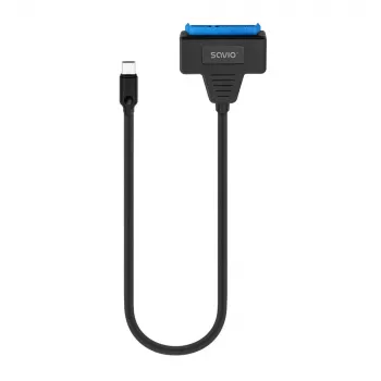 SAVIO SATA–USB-C-liitäntäkaapeli AK-69, SATA-pistorasia USB-C-pistokkeeseen, USB 3.2 Gen 1 (5 Gbit/s), 0,25 m, musta