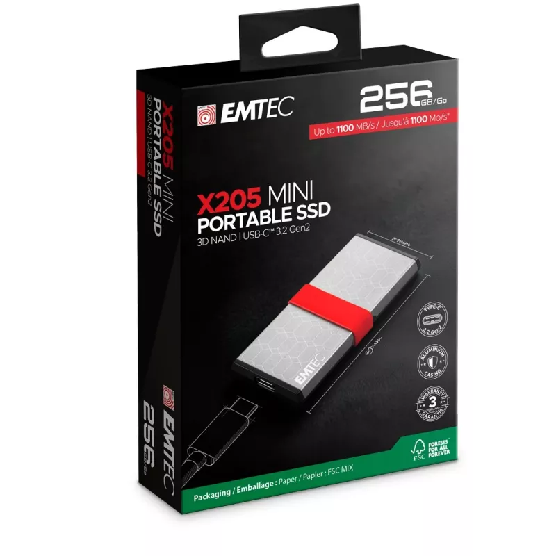 SSD Emtec 256GB Mini USB Type-C USB 3.2 Gen 2x2 hopea