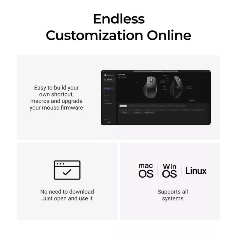 Hiiri Keychron M6 oikeakätinen yleismalli — optinen, RF-langaton + Bluetooth + USB-C, 30000 DPI, musta