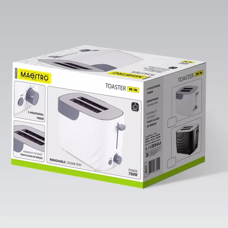 Leivänpaahdin Maestro MR-706-White, 2 viipaletta, valkoinen