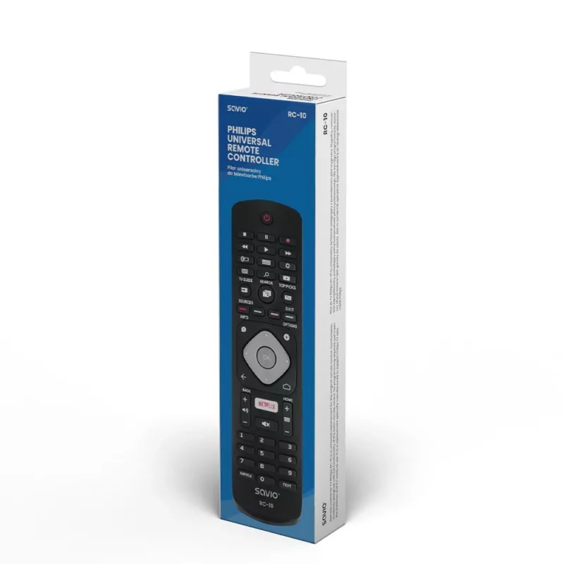 SAVIO RC-10 -kaukosäädin Philips TV:lle, IR langaton, musta, painikkeet