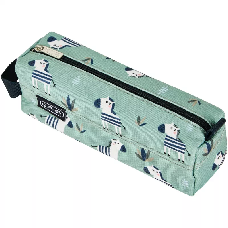 Pehmeä penaali Herlitz Quattro Crazy Zebra polyesteri musta vihreä valkoinen 215x70x80 mm