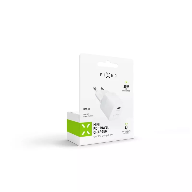 Kannettava USB-C-matkalaturi FIXED FIXC20M-C-WH 20W kompakti muotoilu
