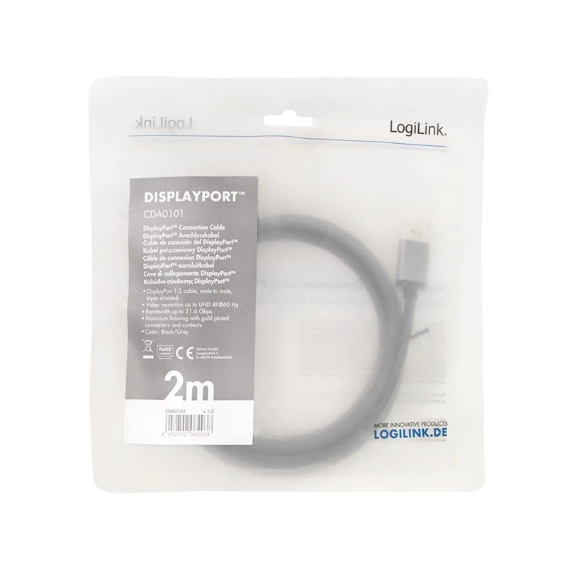 DisplayPort-kaapeli LogiLink CDA0101 2 m musta harmaa