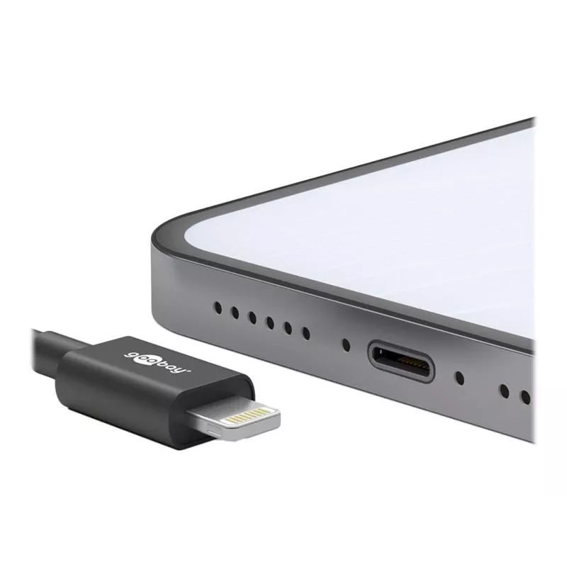 Goobay USB-C™ lataus- ja synkronointikaapeli, 1 m, musta - MFi-kaapeli Apple iPhone/iPad musta (39445)