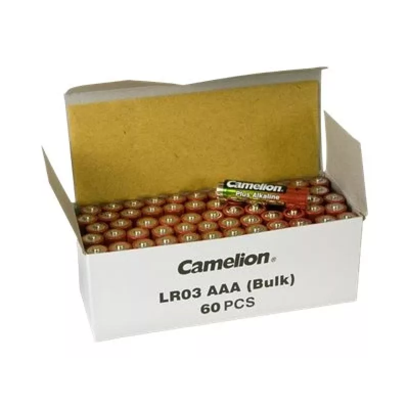 Alkaline-paristot CAMELION AAA (LR03) 60 kpl — pakkaus paljon virtaa kuluttaville laitteille