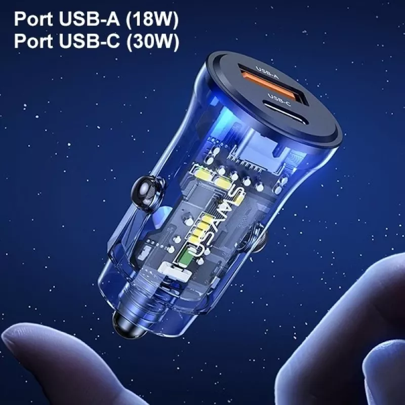 Autolaturi usams CC164CC01 30W 1×USB-A ja 1×USB-C nopeaan lataukseen