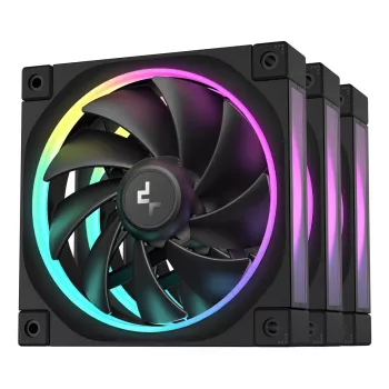 120 mm:n PC-tuuletin DeepCool FL12 3-in-1 musta, 120×25 mm, 2150 kierr./min, Fluid Dynamic Bearing, PWM, 55 CFM, 32 dB, 3 kpl:n pakkaus