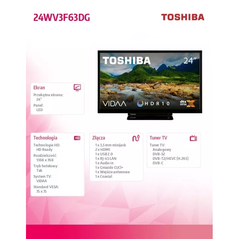 Televisio Toshiba 24WV3F63DG 24 tuuman LED-näyttö HD-resoluutio