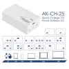 Akyga AK-CH-25 GaN-pöytä-USB-laturi 140 W, 3 x USB-C PD + USB-A, valkoinen