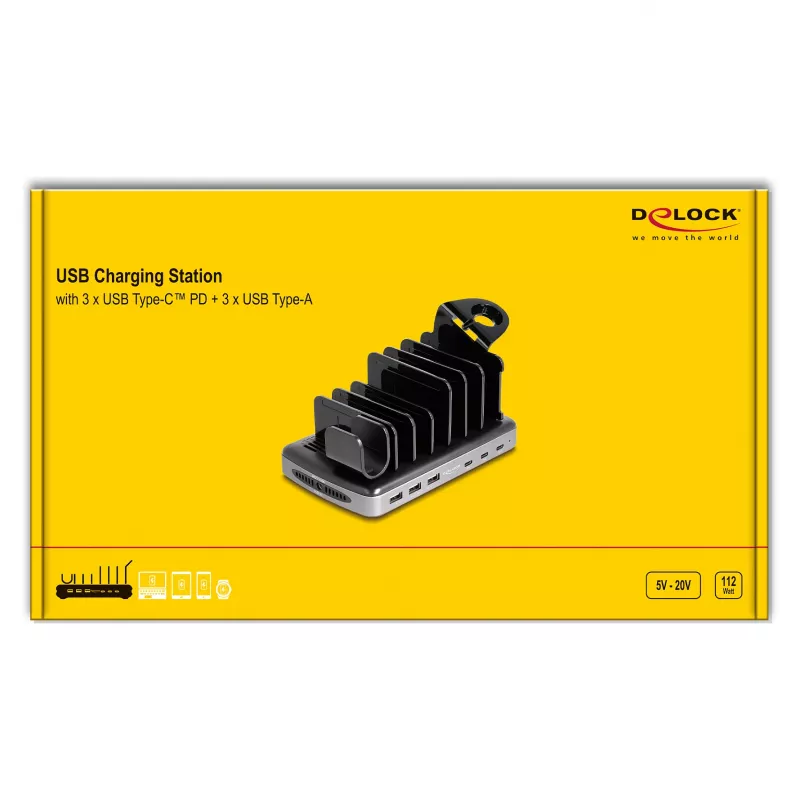 DeLOCK USB-latausasema 3 x USB Type-C PD 3 x USB Type-A 112 W