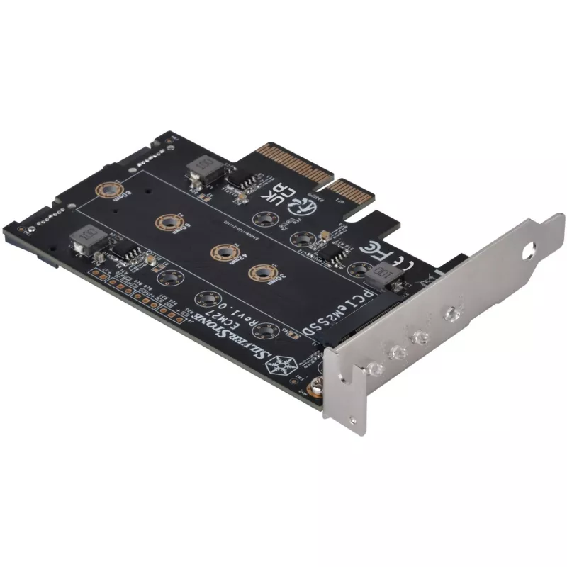 Silverstone SST-ECM27 M.2/SATA-sovitinkortti, PCIe 4.0, 1x M-Key, 2x SATA 6G - Low Profile