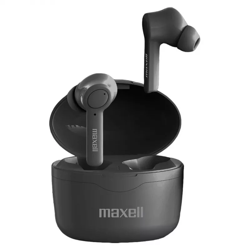 Maxell Bass 13 Sync Up langattomat Bluetooth-nappikuulokkeet latauskotelolla, musta