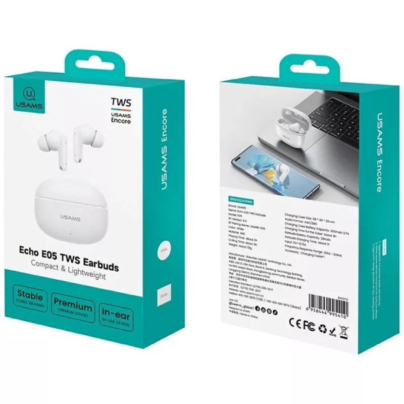 Bluetooth-kuulokkeet 6.0 E05 TWS valkoinen