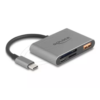 Delock 91016 USB-C-kortinlukija SD- ja microSD-korteille USB-A-portilla ja USB-C PD:llä