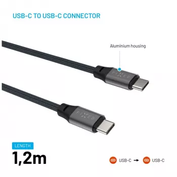 USB-C - USB-C -magneettinen punottu kaapeli FIXED FIXDBM-CC12-GR, USB 2.0, 1,2 m, harmaa