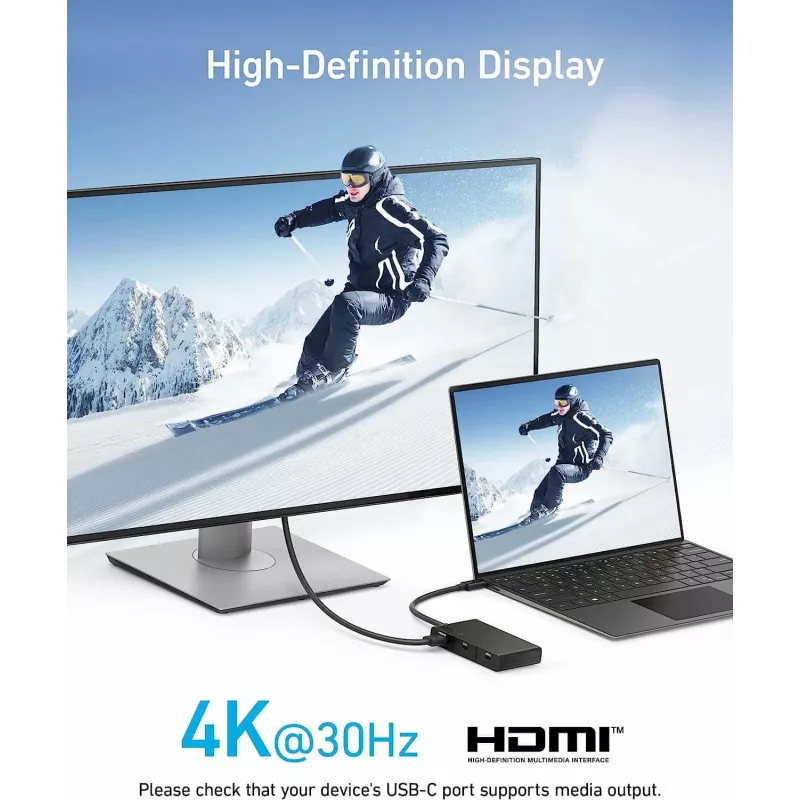 Anker 332 A8356G11 USB-C-keskitin 5-in-1, 4K HDMI yhdelle näytölle, musta