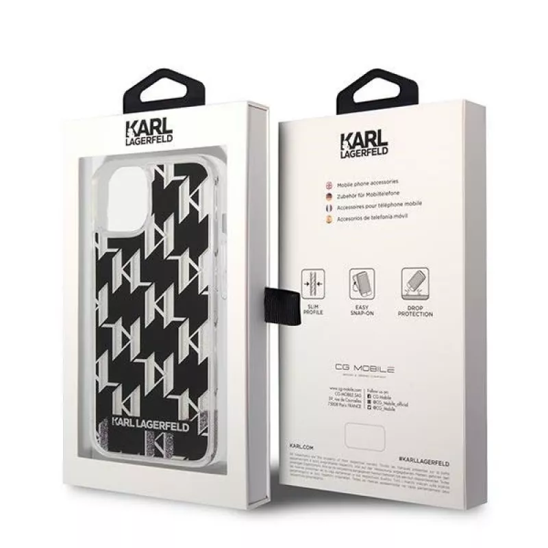 Karl Lagerfeld KLHCP14MLMNMK iPhone 14 Plus 6.7 kova kuori musta / musta Liquid Glitter Monogram