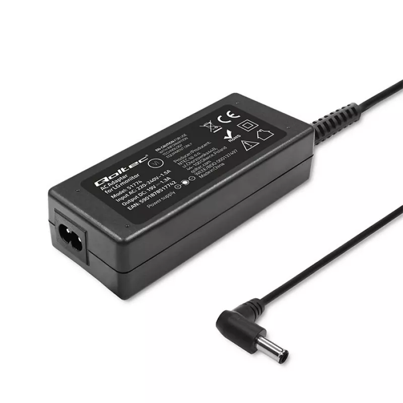 Qoltec 51774 virtalähde LG-näytölle 25W | 1,3A | 19V | 6,5 * 4,4 + virtakaapeli