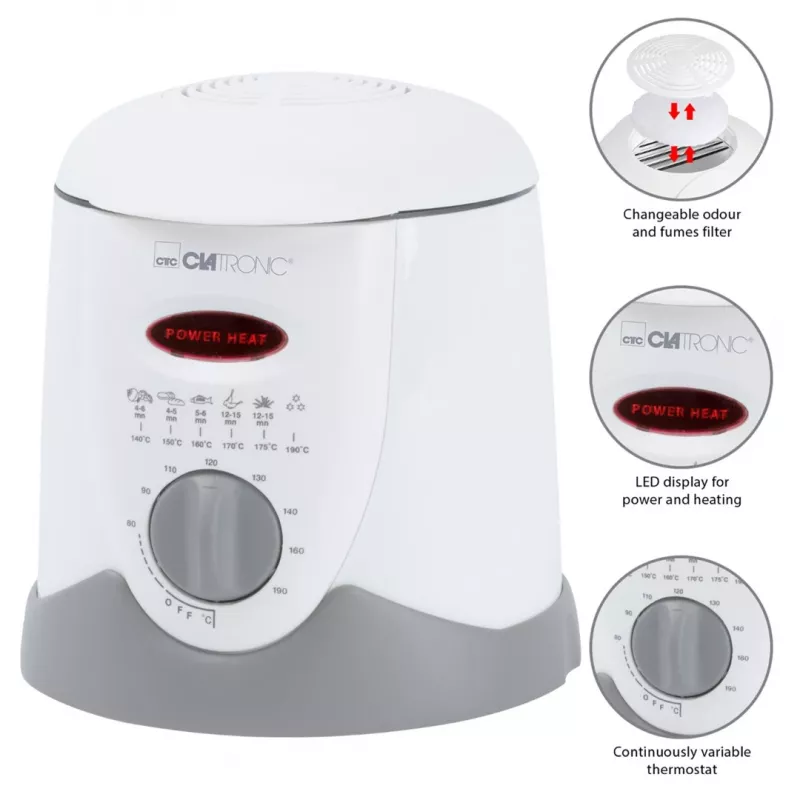 Clatronic FFR 2916 yksittäinen 1 L vapaasti seisova 900 W rasvakeitin harmaa, valkoinen