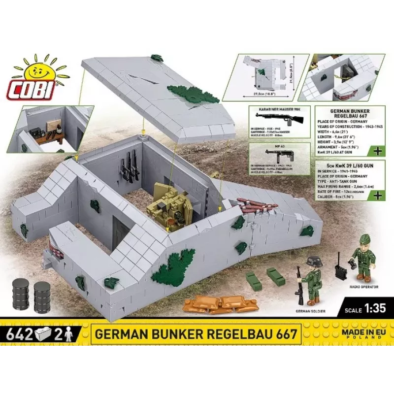 Rakennussarja Cobi Deutscher Bunker Regelbau 667/642 malli COBI-3136 – yksityiskohtainen palikkasarja