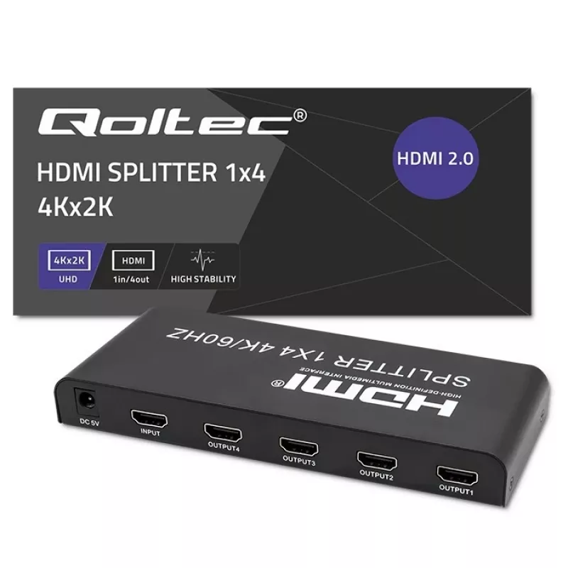 Qoltec 51799 aktiivinen HDMI-jakaja 4 x HDMI 4K x 2K | 6 Gb/s | 60 Hz