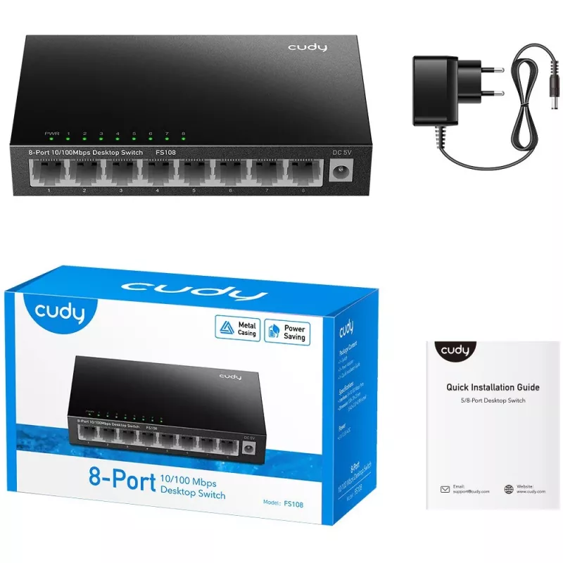Hallitsematon kytkin Cudy FS108 8 porttia Fast Ethernet 10/100 musta