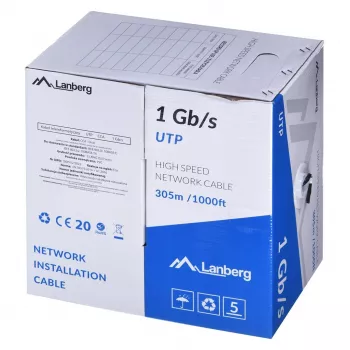 Verkkokaapeli LANBERG LCU6-10CC-0305-BK U/UTP Cat6 305 m, 23 AWG, CCA, 250 MHz, musta