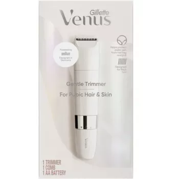 Intiimileikkuri BRAUN Gillette Venus Gentle Intimate Trimmer, valkoinen — paristokäyttöinen henkilökohtainen parranajokone herkille alueille