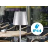 Beper P201UTP117 ladattava LED-pöytävalaisin, 1,5 W, kosketuskytkin, himmennettävä, 33 mm pullosovitin, vedenkestävä, hopea