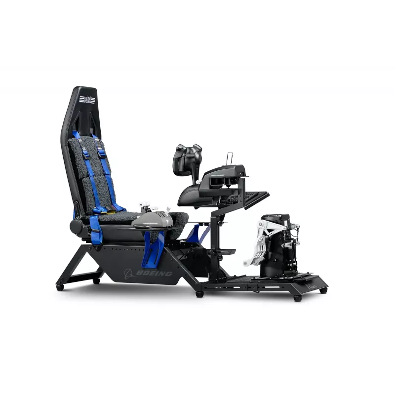 Next Level Racing Boeing Commercial Edition lentosimulaattorin ohjaamo, siniset korostukset