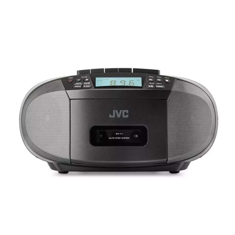 Radio-soitin JVC RC-E444B musta CD-soittimella ja FM-virittimellä